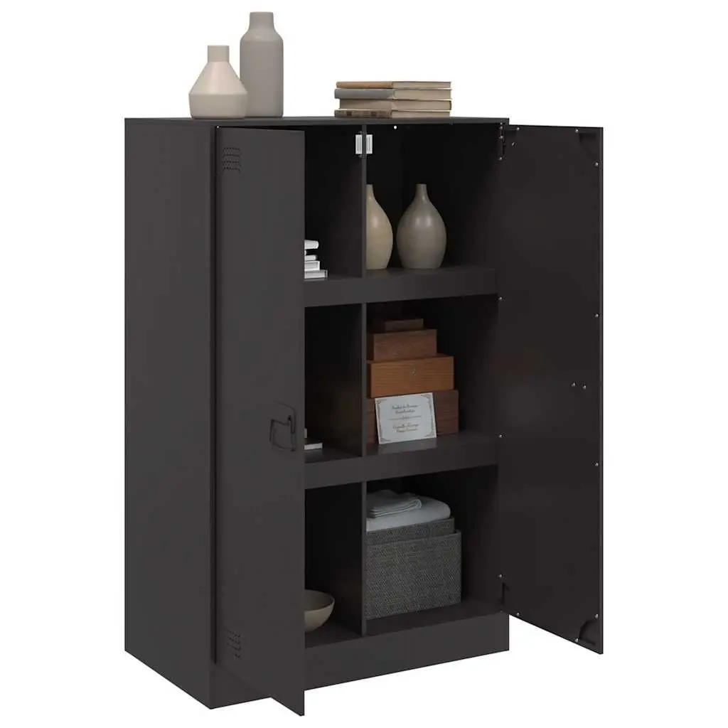 Black Sideboard Storage Cabinet with Steel Frame and Handles 67x39x107cm