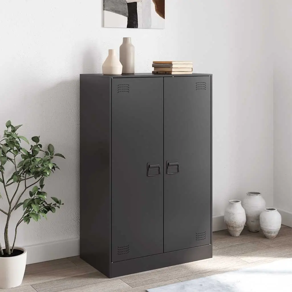 Black Sideboard Storage Cabinet with Steel Frame and Handles 67x39x107cm