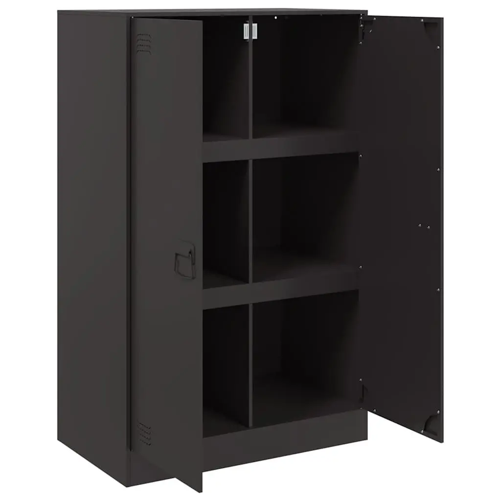 Black Sideboard Storage Cabinet with Steel Frame and Handles 67x39x107cm