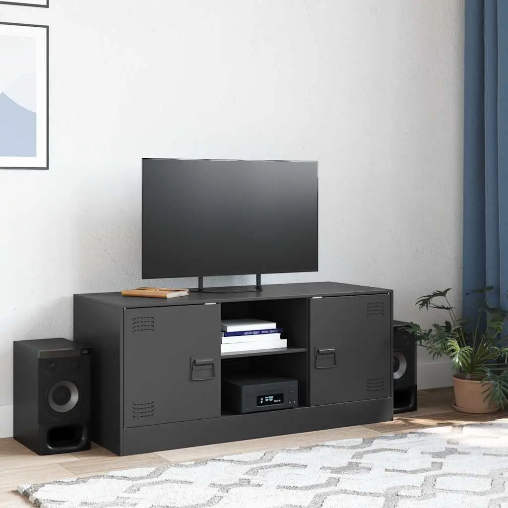 TV Cabinet Black 99x39x44cm Steel Frame Storage Unit Media Console