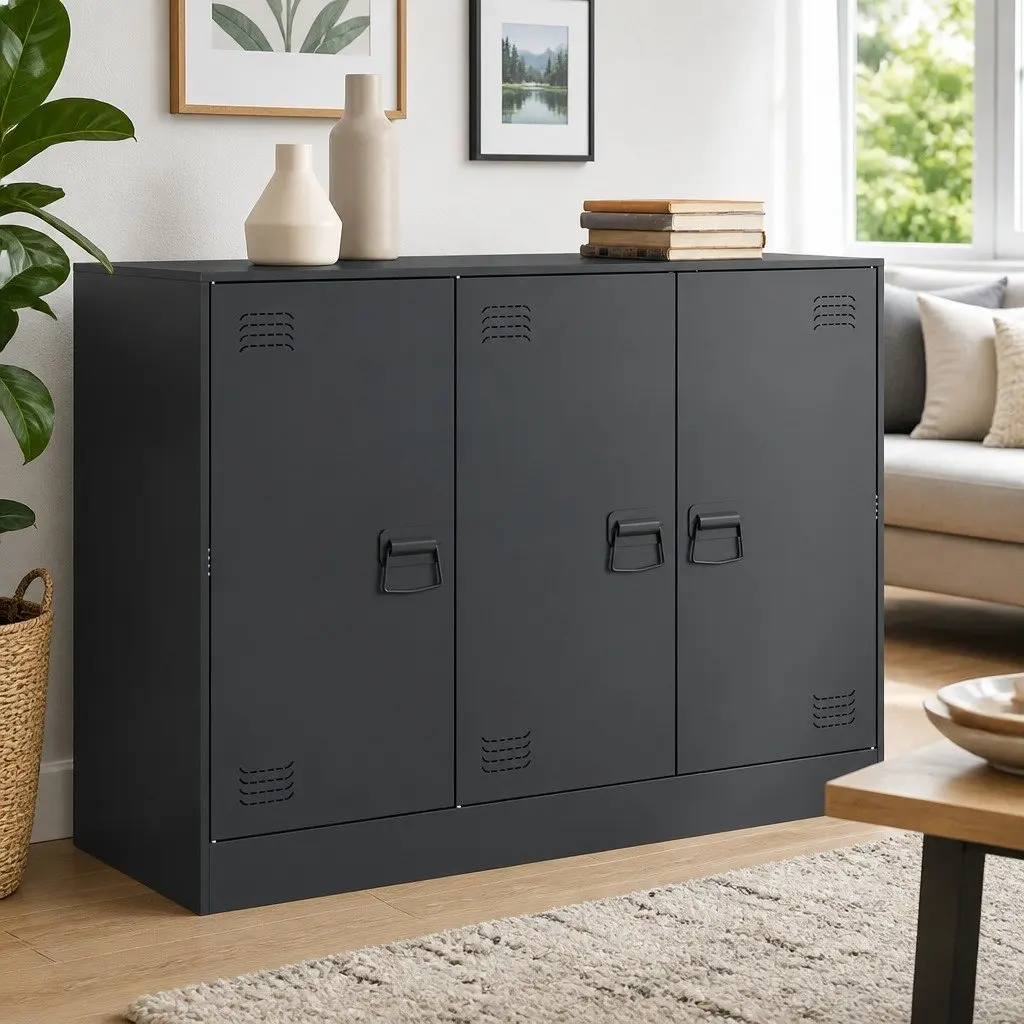 Sideboard Anthracite Storage Cabinet Steel Frame Living Room Furniture