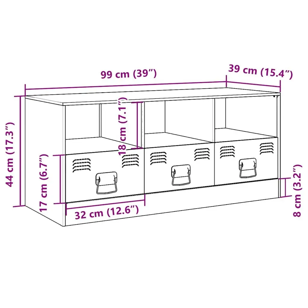 TV Cabinet Cold-Rolled Steel 99x39x44 cm Black Storage Unit Media Console