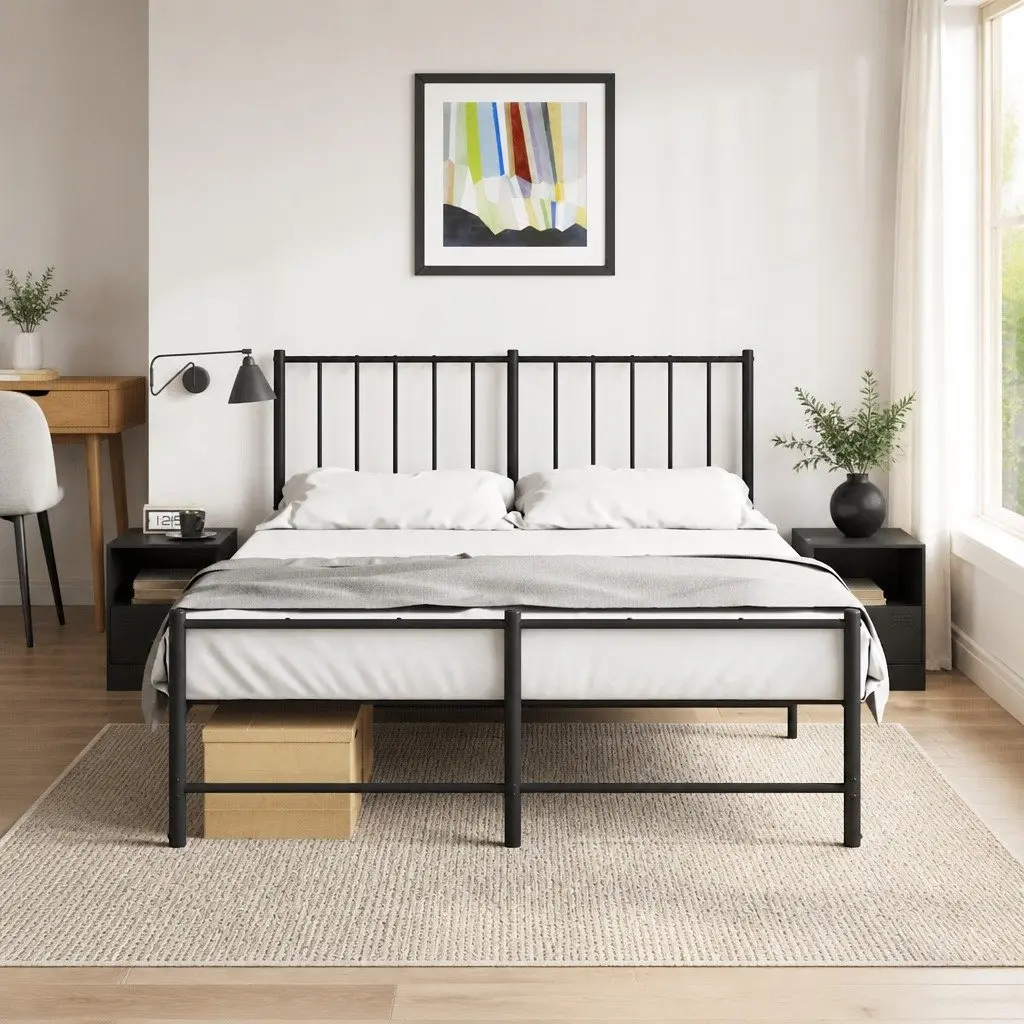 Black Nightstand Storage Cabinets 2 Piece Cold Rolled Steel Frame Bedroom Furniture 34.5x39x44cm