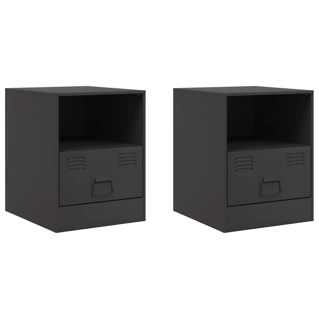 Black Nightstand Storage Cabinets 2 Piece Cold Rolled Steel Frame Bedroom Furniture 34.5x39x44cm