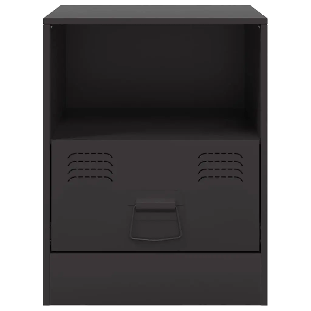 Black Nightstand Storage Cabinets 2 Piece Cold Rolled Steel Frame Bedroom Furniture 34.5x39x44cm