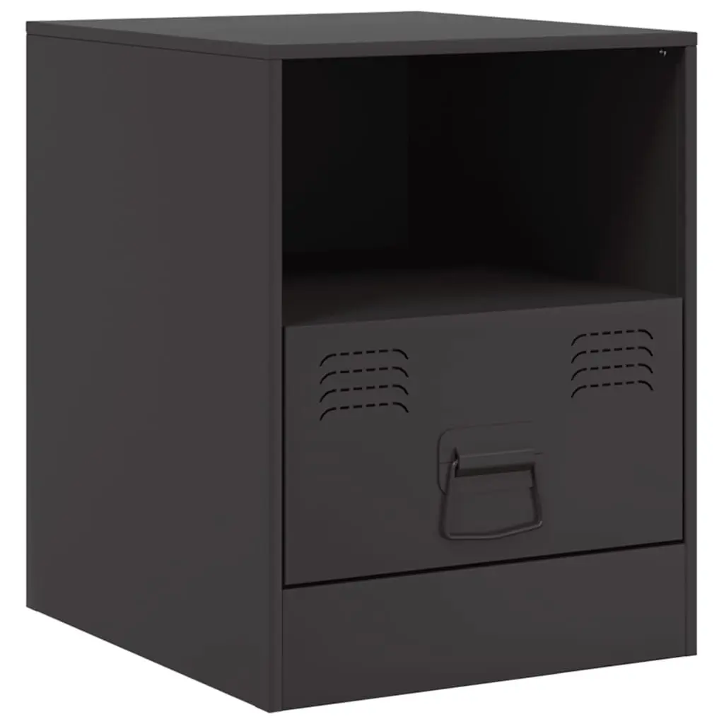 Black Nightstand Storage Cabinets 2 Piece Cold Rolled Steel Frame Bedroom Furniture 34.5x39x44cm