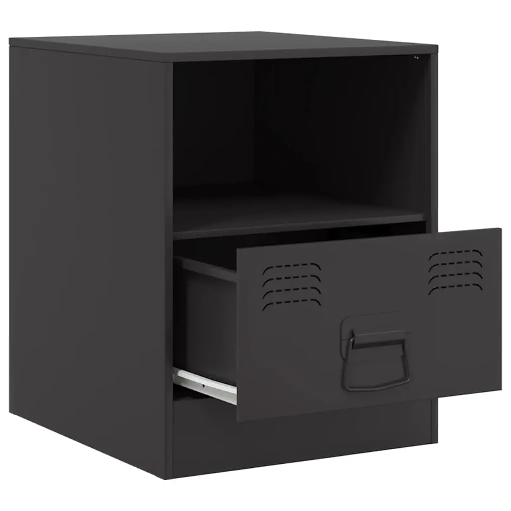 Black Nightstand Storage Cabinets 2 Piece Cold Rolled Steel Frame Bedroom Furniture 34.5x39x44cm