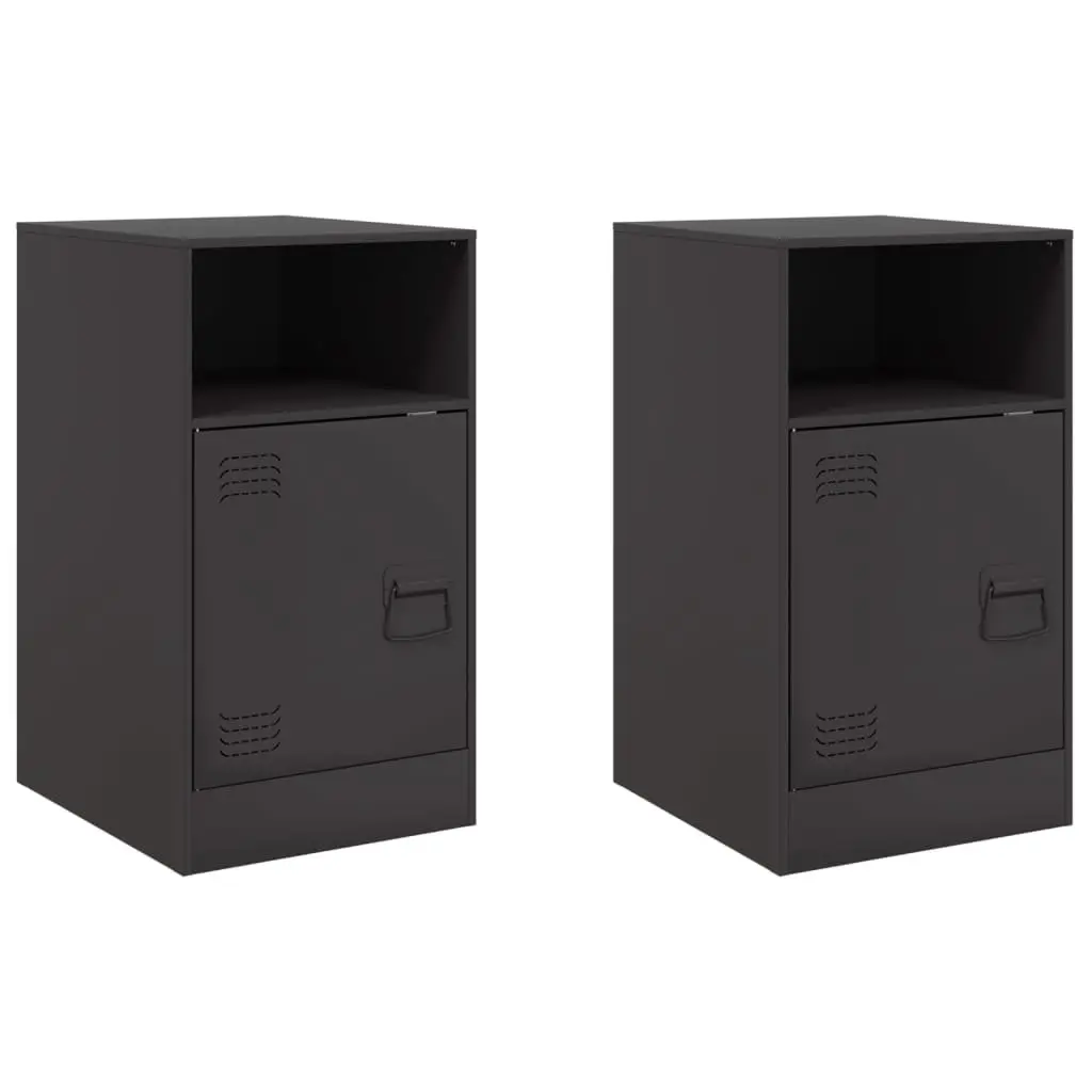 Black Nightstand Storage Cabinet Set of 2 Cold-Rolled Steel 34.5 x 39 x 62 cm Organiser for Bedroom Furniture