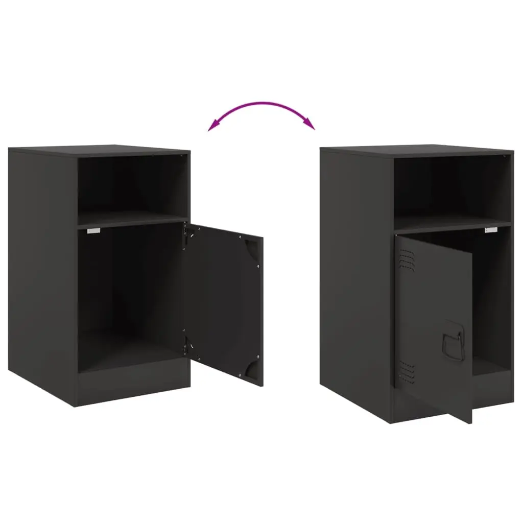 Black Nightstand Storage Cabinet Set of 2 Cold-Rolled Steel 34.5 x 39 x 62 cm Organiser for Bedroom Furniture