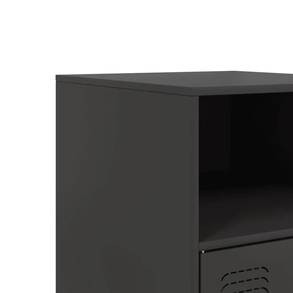 Black Nightstand Storage Cabinet Set of 2 Cold-Rolled Steel 34.5 x 39 x 62 cm Organiser for Bedroom Furniture