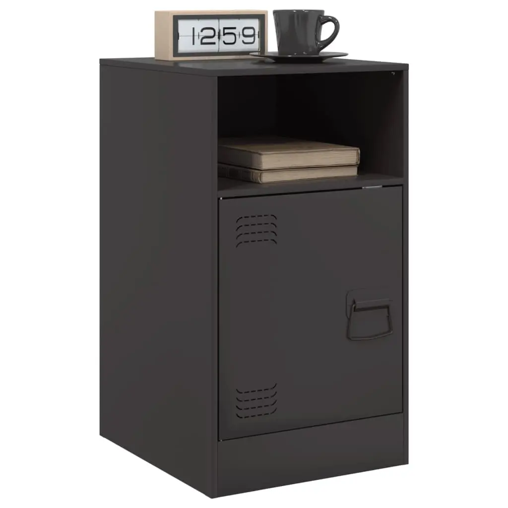 Black Nightstand Storage Cabinet Set of 2 Cold-Rolled Steel 34.5 x 39 x 62 cm Organiser for Bedroom Furniture
