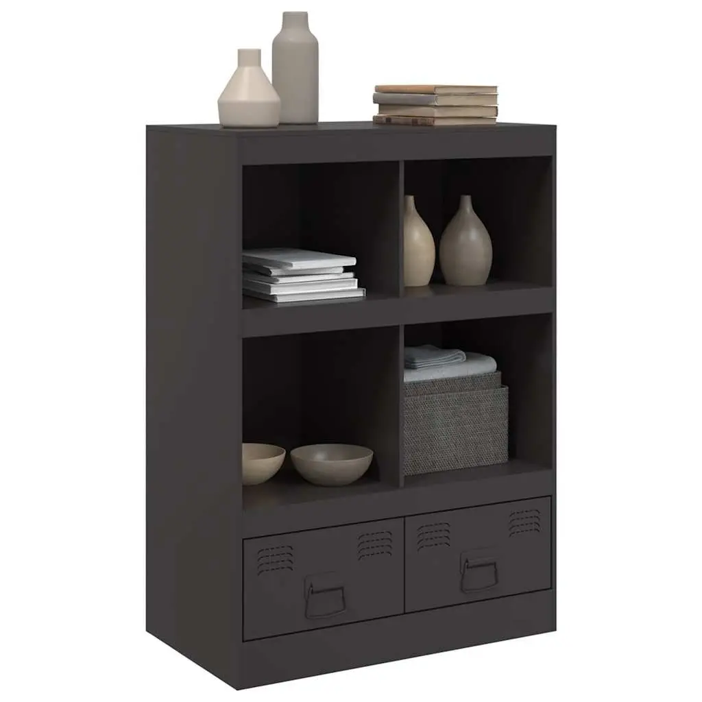 Black Highboard Sideboard Storage Cabinet with Steel Frame 67x39x95 cm