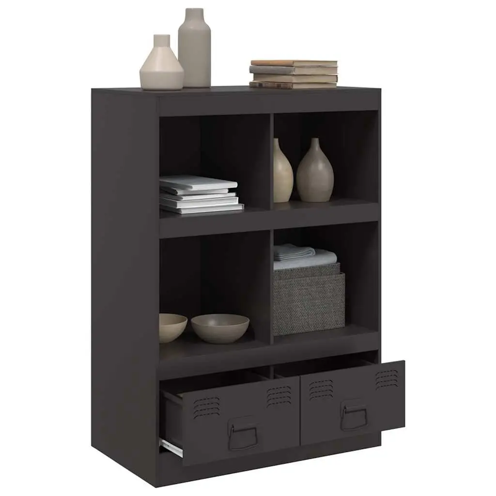 Black Highboard Sideboard Storage Cabinet with Steel Frame 67x39x95 cm