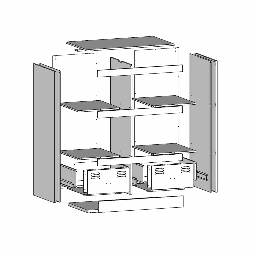 Black Highboard Sideboard Storage Cabinet with Steel Frame 67x39x95 cm