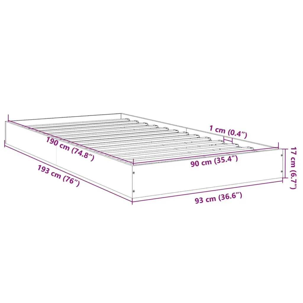 Bed Frame White 90x190 cm Modern Design Engineered Wood Slat Base Bedroom