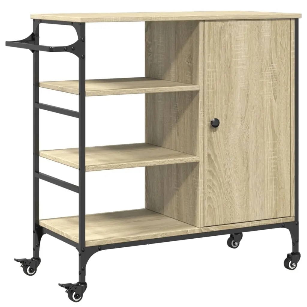 Kitchen Trolley Brown Storage Organiser Cart with Wheels Towel Rack Shelves