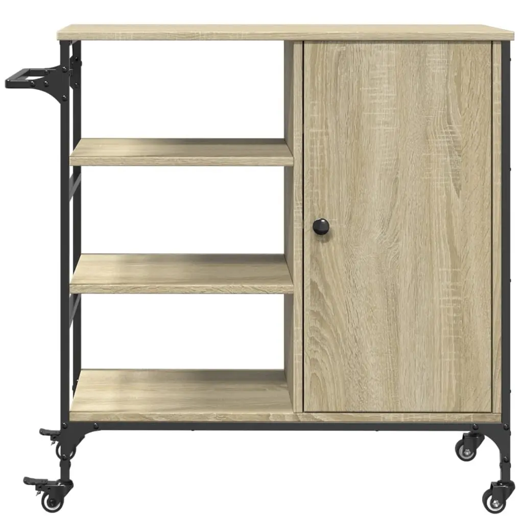 Kitchen Trolley Brown Storage Organiser Cart with Wheels Towel Rack Shelves