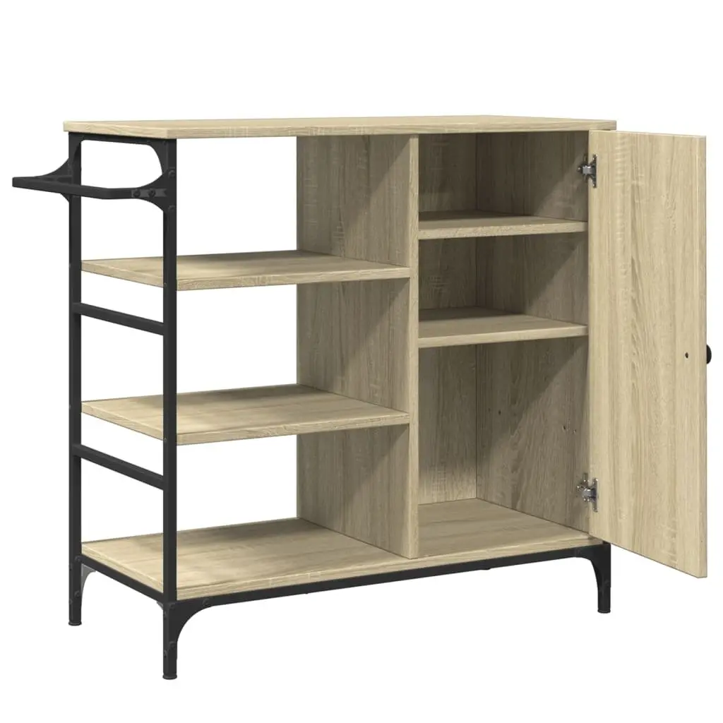 Kitchen Trolley Brown Storage Organiser Cart with Wheels Towel Rack Shelves