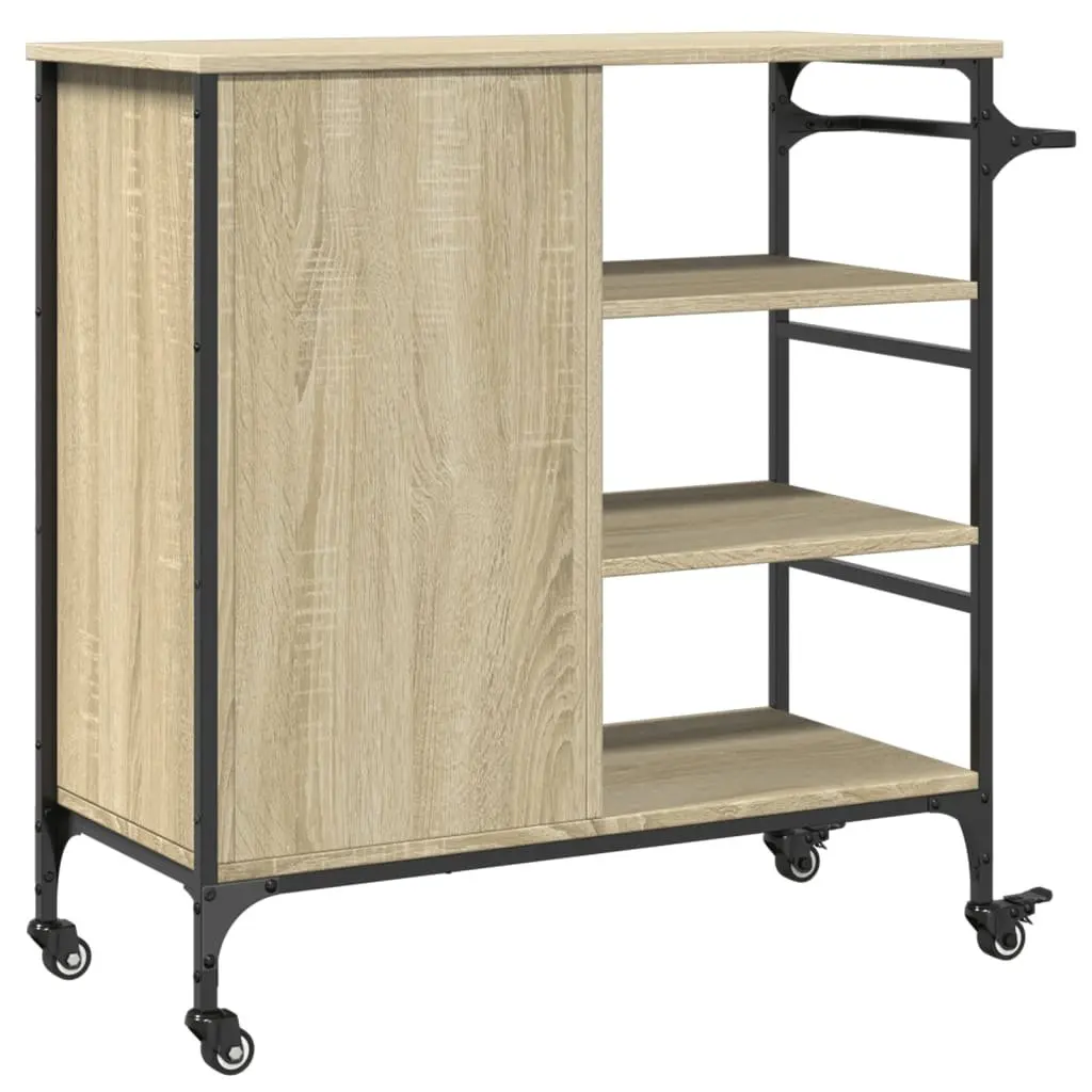 Kitchen Trolley Brown Storage Organiser Cart with Wheels Towel Rack Shelves