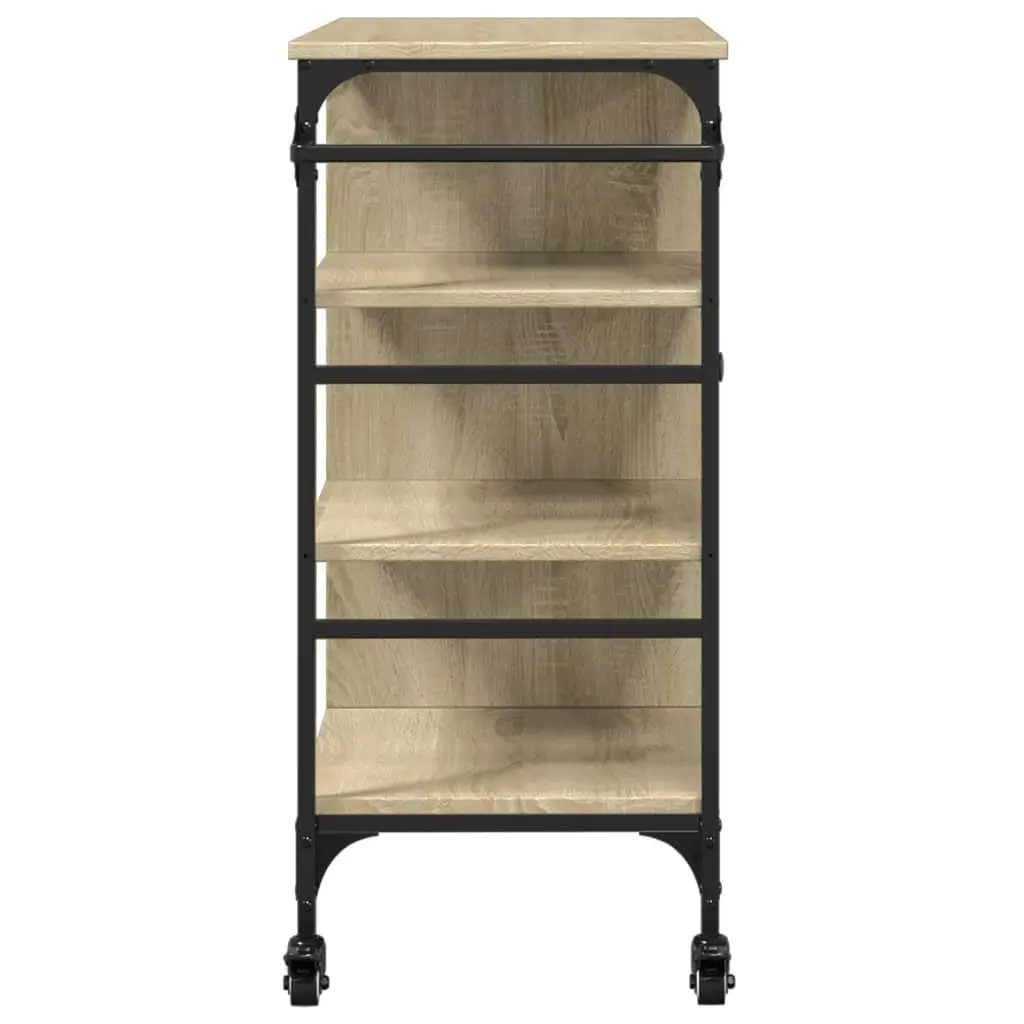 Kitchen Trolley Brown Storage Organiser Cart with Wheels Towel Rack Shelves