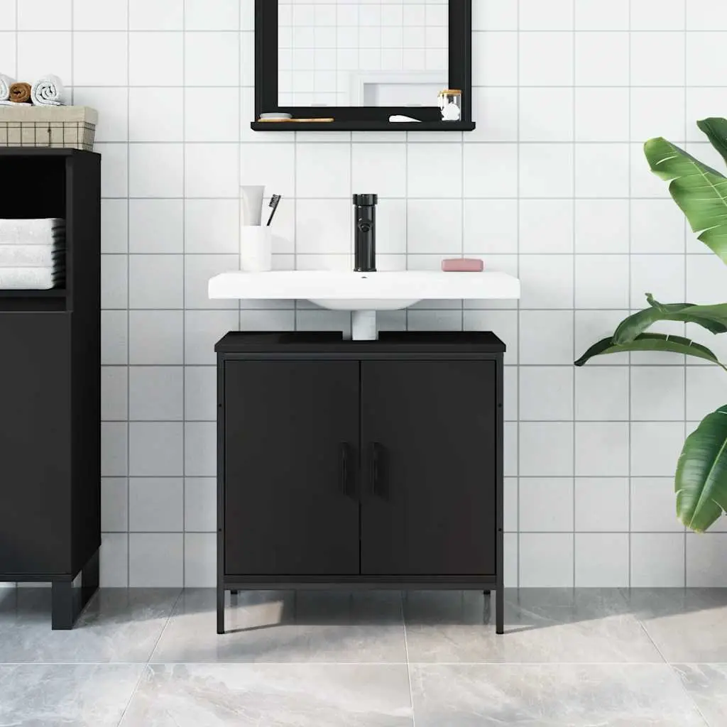 Bathroom Sink Cabinet Engineered Wood Black 60x30x60cm