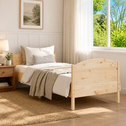 Bed Frame 90x190 cm Solid Wood Pine Brown Wooden Bedroom Furniture Slats Base