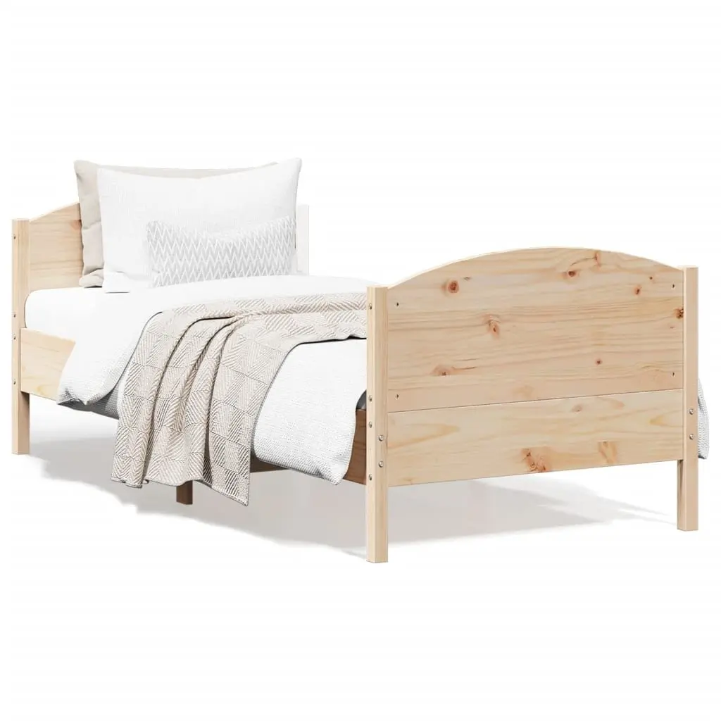 Bed Frame 90x190 cm Solid Wood Pine Brown Wooden Bedroom Furniture Slats Base