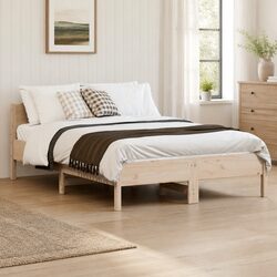 Bed Frame 135x190 cm Solid Pine Wood Slatted Base Bedroom Furniture Brown