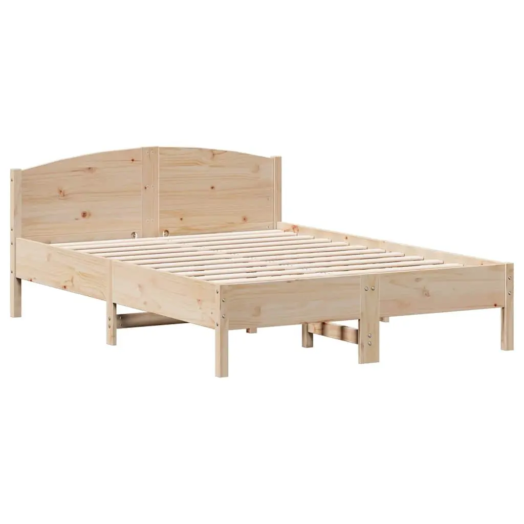 Bed Frame 135x190 cm Solid Pine Wood Slatted Base Bedroom Furniture Brown