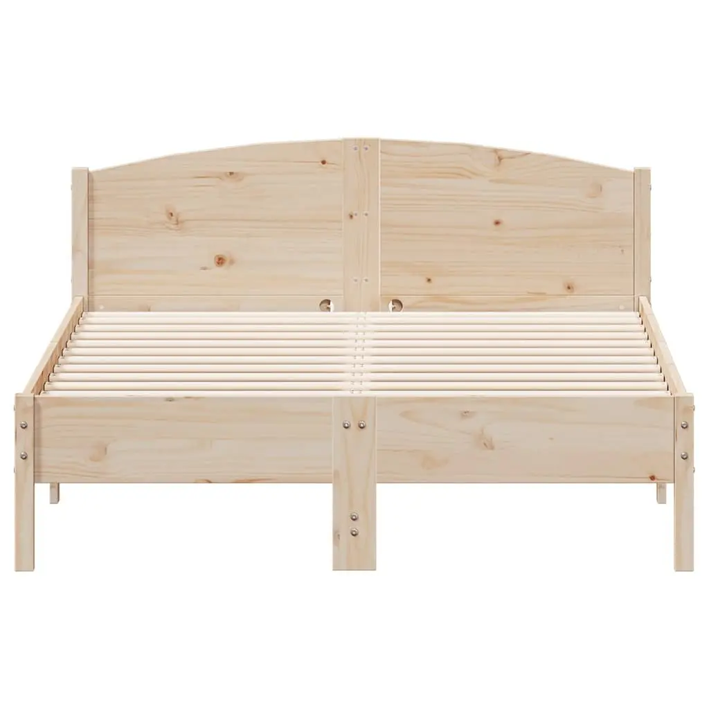 Bed Frame 135x190 cm Solid Pine Wood Slatted Base Bedroom Furniture Brown