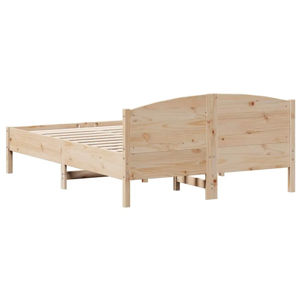 Bed Frame 135x190 cm Solid Pine Wood Slatted Base Bedroom Furniture Brown