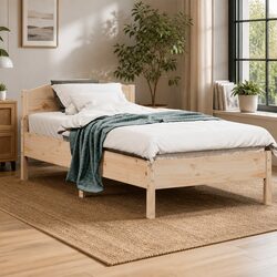 Bed Frame 90x190 cm Solid Pine Wood Slat Support Headboard Brown