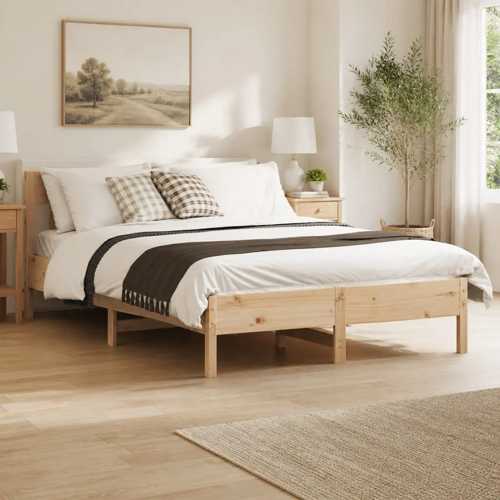 Bed Frame Solid Pine Wood 135x190 cm Slatted Base Brown