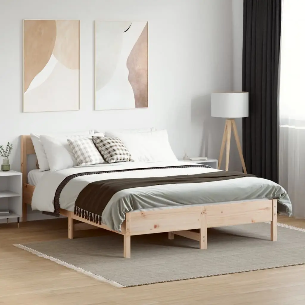Bed Frame Solid Pine Wood 135x190 cm Slatted Base Brown
