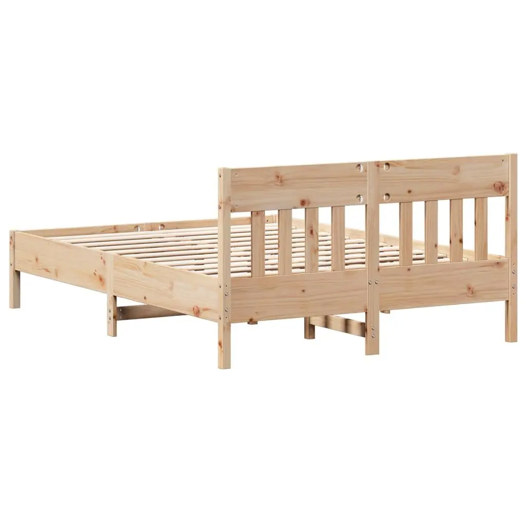 Bed Frame Solid Pine Wood 135x190 cm Slatted Base Brown