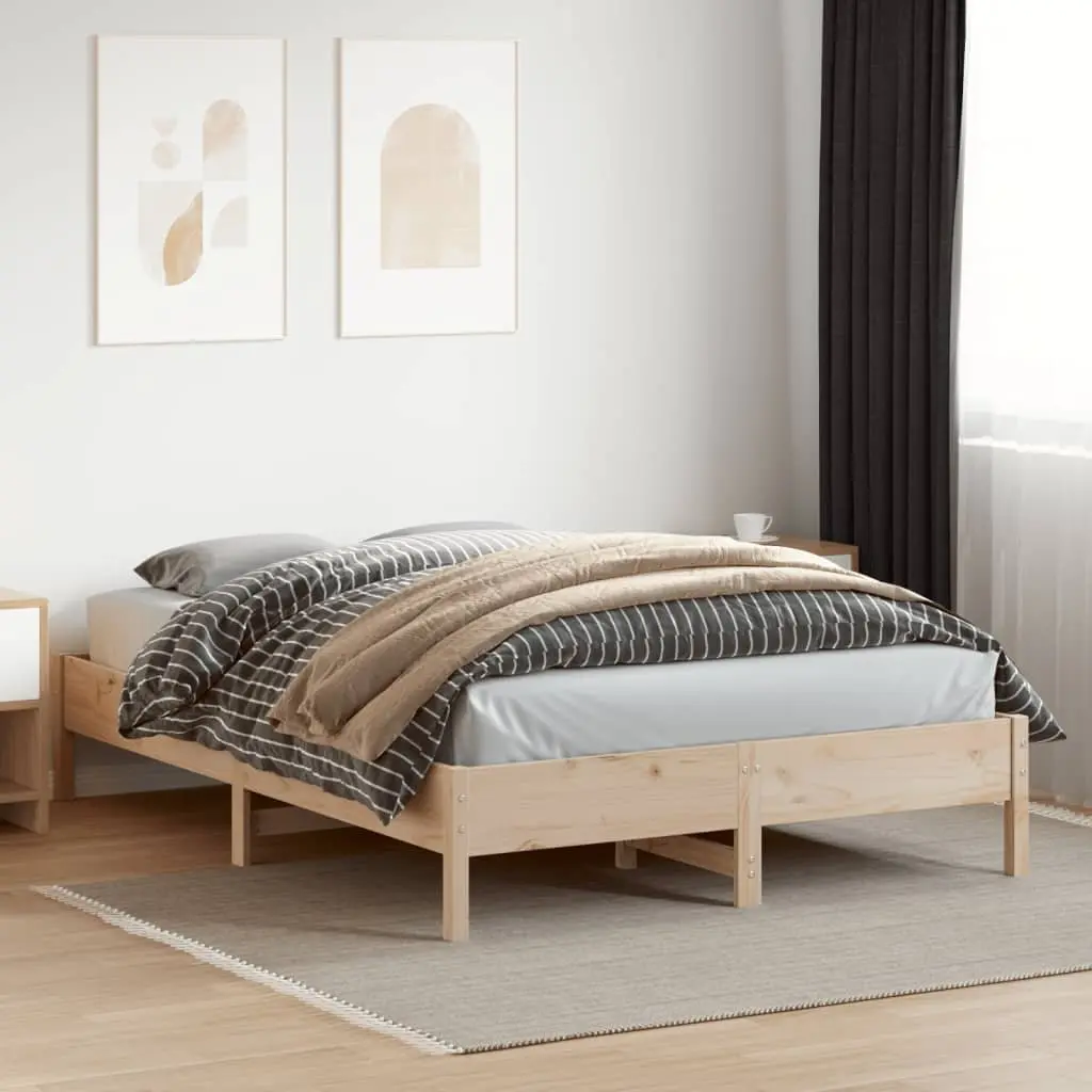 Bed Frame 150x200 cm Solid Pine Wood Slatted Base Brown Bedroom Furniture