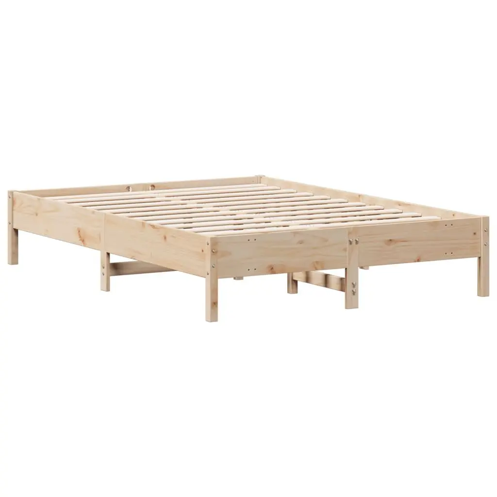 Bed Frame 150x200 cm Solid Pine Wood Slatted Base Brown Bedroom Furniture