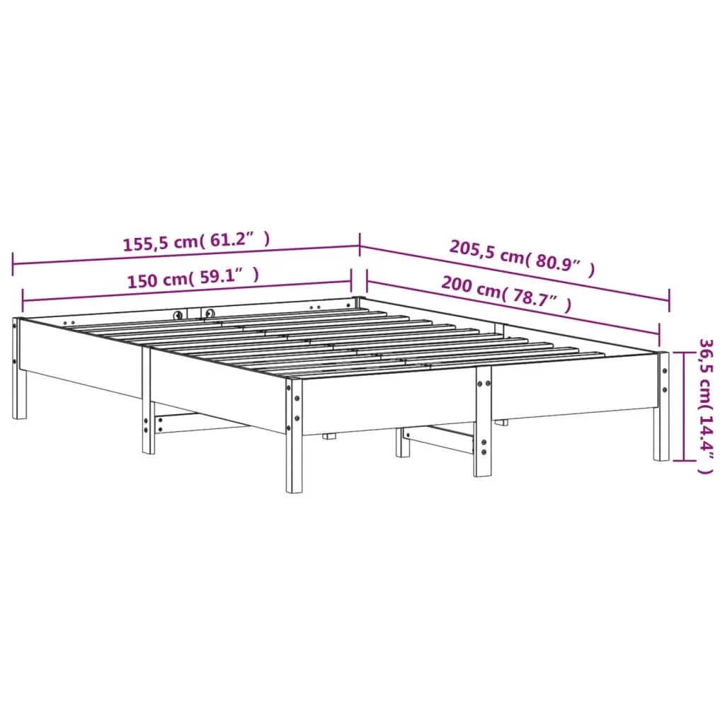 Bed Frame 150x200 cm Solid Pine Wood Slatted Base Brown Bedroom Furniture