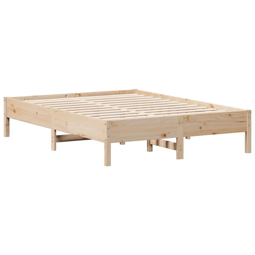 Pine Wood Bed Frame Brown Slatted Base 135x190cm Sturdy Construction for Bedroom