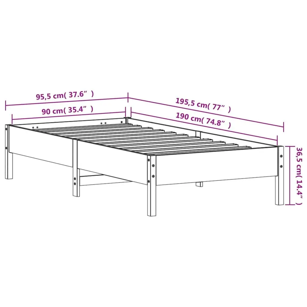 Bed Frame Solid Pine Wood Brown 90x190 cm Plywood Slats