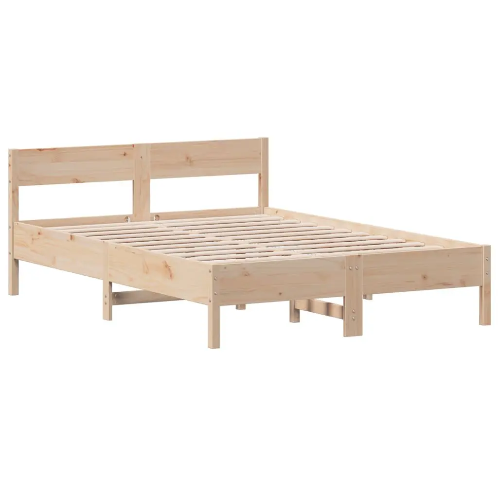 Bed Frame Solid Pine Wood Slatted Base Brown 150x200 cm Durable Bedroom Furniture