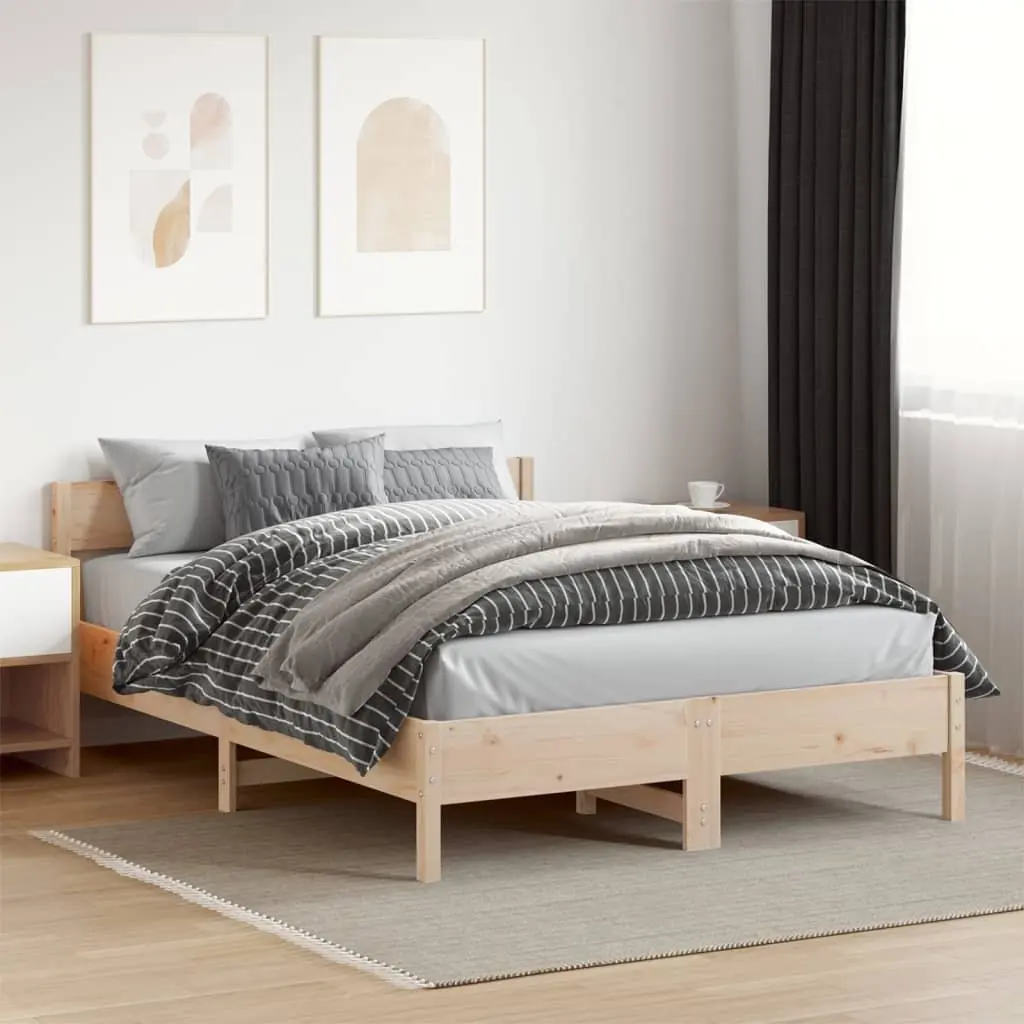 Bed Frame Solid Pine Wood Slatted Base Brown 150x200 cm Durable Bedroom Furniture