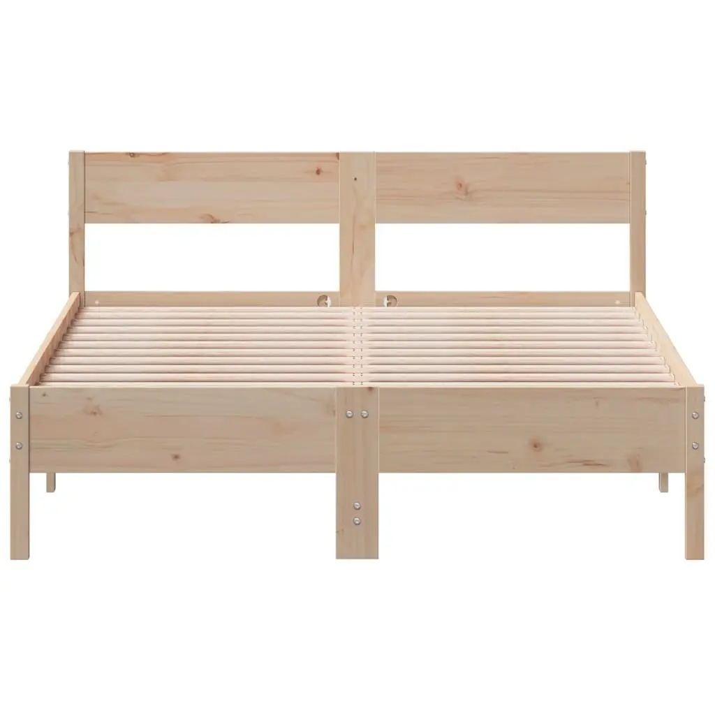 Bed Frame Solid Pine Wood Slatted Base Brown 150x200 cm Durable Bedroom Furniture