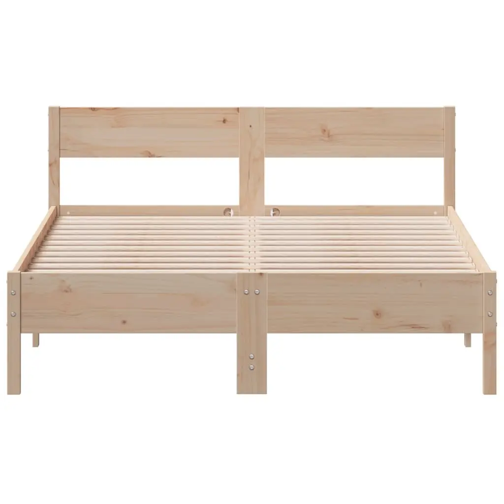 Bed Frame 135x190 cm Solid Pine Wood Slatted Base Bedroom Furniture Brown