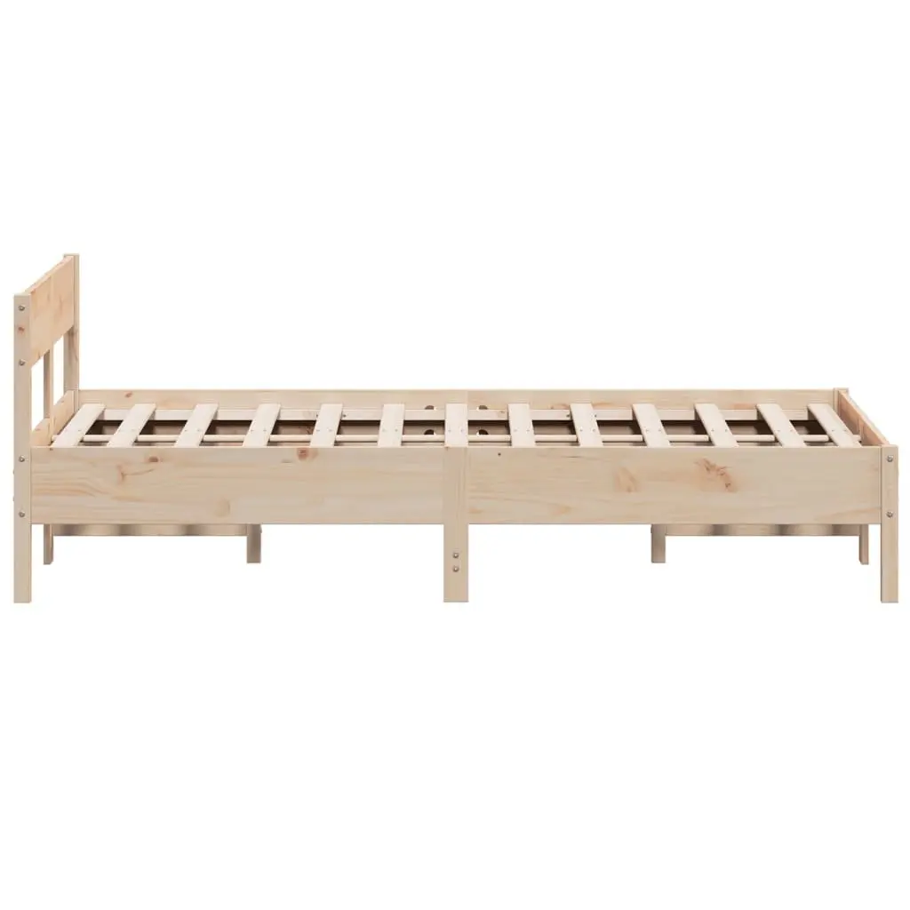 Bed Frame 135x190 cm Solid Pine Wood Slatted Base Bedroom Furniture Brown