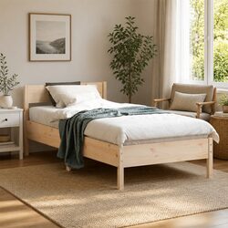 Solid Wood Pine Bed Frame 90x190 cm Slatted Base Headboard Brown Bedroom