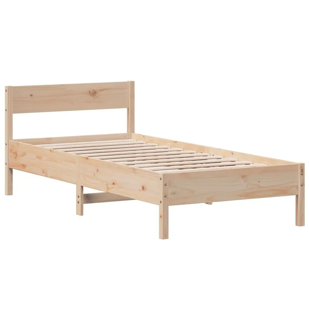 Solid Wood Pine Bed Frame 90x190 cm Brown Slatted Base Headboard