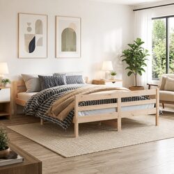 Bed Frame Double Solid Pine Wood 137x187cm Brown Wooden Bedroom Furniture