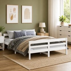 Double Bed Frame White 137x187 cm