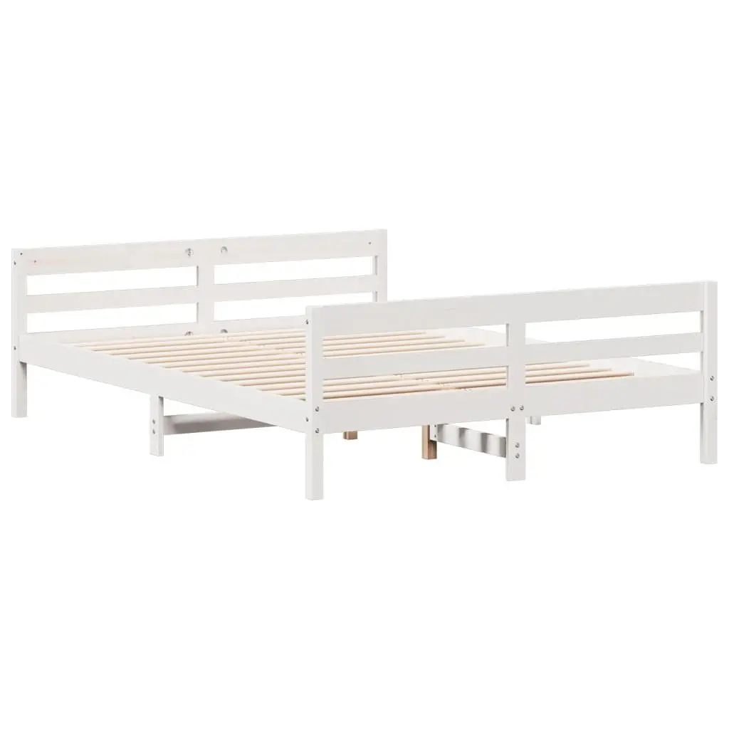 White Double Bed Frame Solid Pine Wood 137x187cm Plywood Slatted Base Wooden Bedroom Furniture